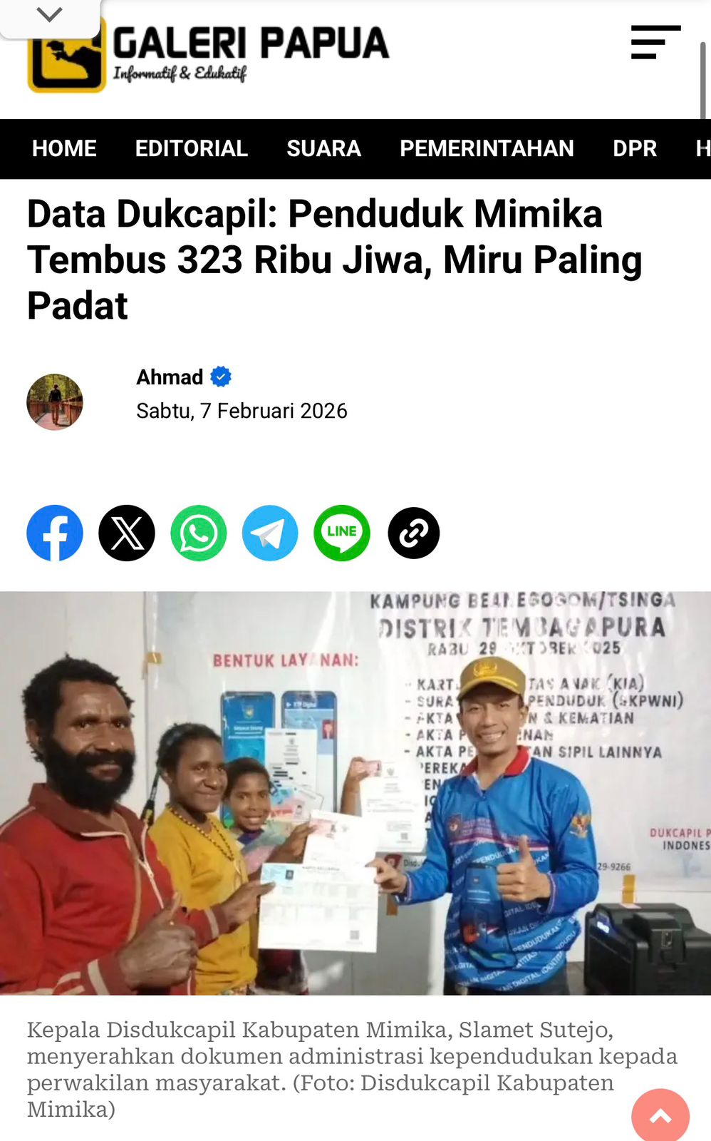 Data Dukcapil: Penduduk Mimika Tembus 323 Ribu Jiwa, Miru Paling Padat