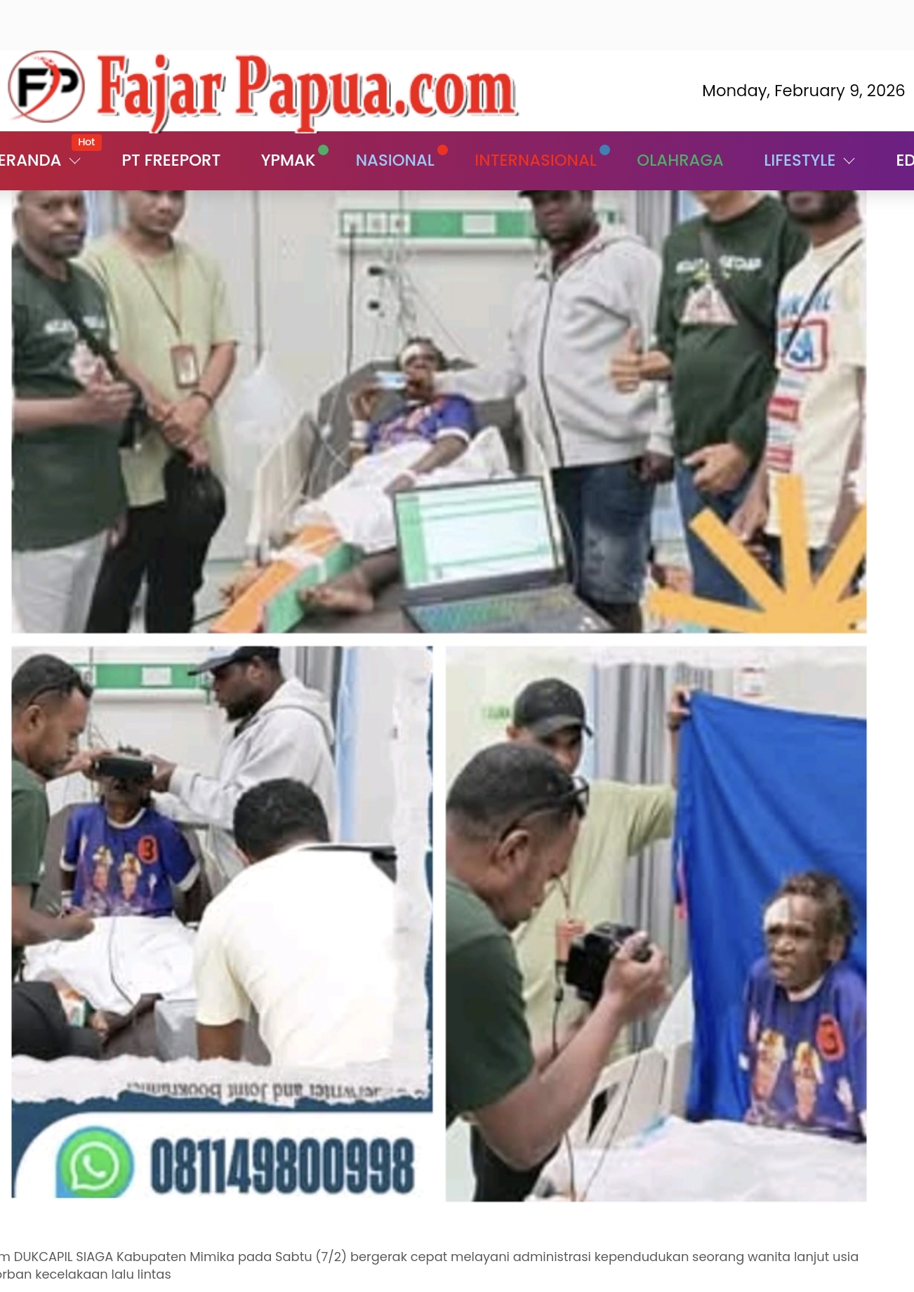 Hari Libur, Tim DUKCAPIL SIAGA Mimika Tetap Layani Wanita Lanjut Usia Korban Kecelakaan di RSUD Mimika