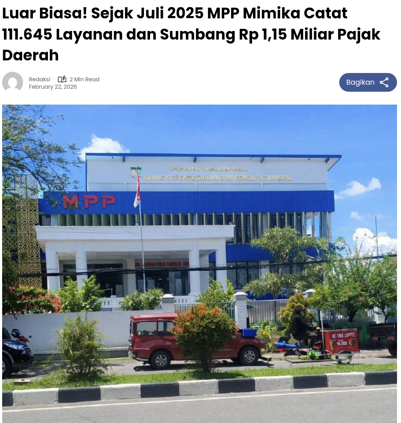LUAR BIASA ! SEJAK JULI 2025 MPP MIMIKA MENCATAT 111.645 LAYANAN DAN SUMBANG RP 1,15 MILIAR PAJAK DAERAH